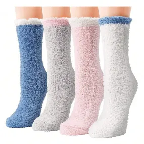 4 Pairs Women Winter Warm Fuzzy Socks Thick Thermal Solid Soft Fluffy Socks Cute Fashion Slipper Home Floor Sleeping Socks 4 Pairs Women Winter Warm Fuzzy Socks Thick Thermal Solid Soft Fluffy Socks Cute Fashion Slipper Home Floor Sleeping Socks