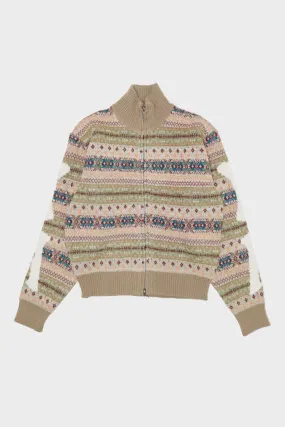 7G Wool FairIsle BONE ZIP Short Cardigan - Orange 7G Wool FairIsle BONE ZIP Short Cardigan - Orange