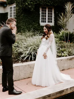 A-line Round Neck Illusion Long Seeves Lace Wedding Dresses, WD0509 A-line Round Neck Illusion Long Seeves Lace Wedding Dresses, WD0509