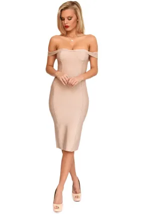 Adria Off Shoulder Dress - Nude (L - Clearance Sale) Adria Off Shoulder Dress - Nude (L - Clearance Sale)