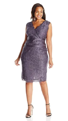 Adrianna Papell - 41905221 V-Neck Lace Ribbon Cocktail Dress Adrianna Papell - 41905221 V-Neck Lace Ribbon Cocktail Dress