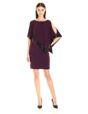 Adrianna Papell - AP1D100418 Sequin Trim Capelet Banded Sheath Dress Adrianna Papell - AP1D100418 Sequin Trim Capelet Banded Sheath Dress