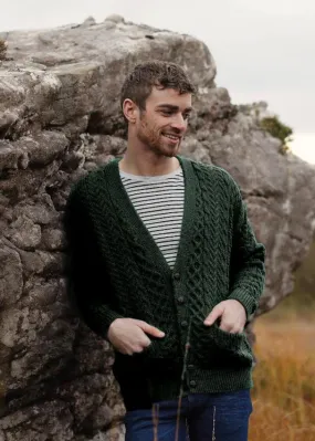 Aran V-Neck Cardigan | Green Aran V-Neck Cardigan | Green