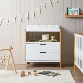 Aspiring Change Table with Drawers - White/Natural