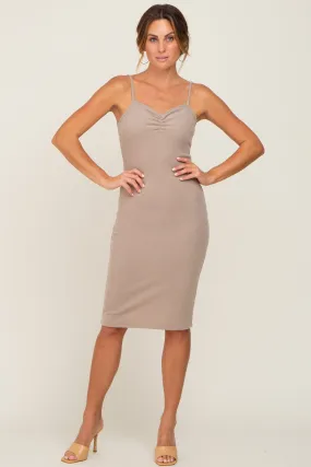 Beige Brushed Sleeveless Sweetheart Neck Dress Beige Brushed Sleeveless Sweetheart Neck Dress