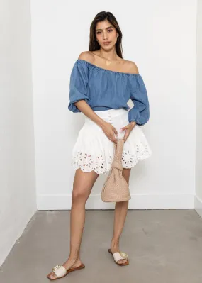 Berenice Short Embroidered Skirt - White ***FINAL SALE*** Berenice Short Embroidered Skirt - White ***FINAL SALE***
