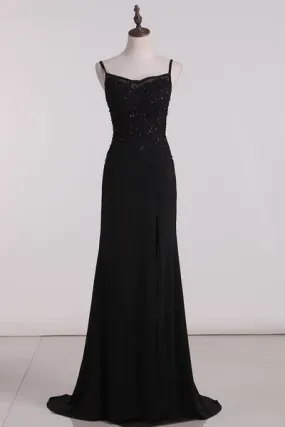 Black Beading Appliques Long Prom Dress Formal Party Dress with Slit,DP1449 Black Beading Appliques Long Prom Dress Formal Party Dress with Slit,DP1449