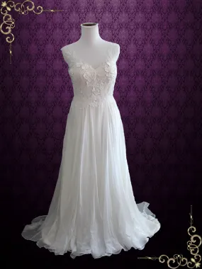 Boho Beach Grecian Silk Chiffon Wedding Dress with Floral Lace Appliques | TARA Boho Beach Grecian Silk Chiffon Wedding Dress with Floral Lace Appliques | TARA