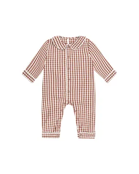 Brick Gingham Baby Pajama Romper Brick Gingham Baby Pajama Romper
