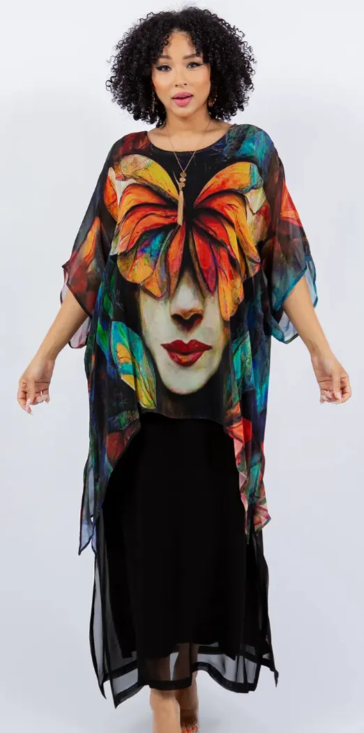 Butterfly Woman Oversize Tunic Top Lagenlook Boho Hippie Chic SML-6X
