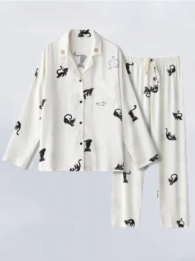 Cartoon Cat Print Cotton Pajama Set Cartoon Cat Print Cotton Pajama Set