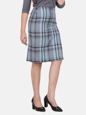 Checkered Straight Cotton Skirt - Grey Checkered Straight Cotton Skirt - Grey