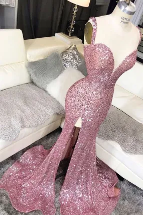 Chic Sheath Long Front Split Sequin Shiny Long Prom Dresses Simple Party Dress OD23 Chic Sheath Long Front Split Sequin Shiny Long Prom Dresses Simple Party Dress OD23