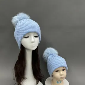 Childrens Baby Blue Faux Fur Bobble Hat Childrens Baby Blue Faux Fur Bobble Hat
