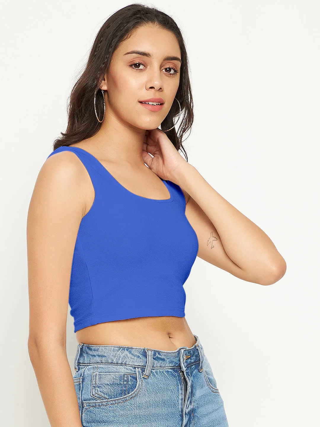 Cotton Stretchable Basic Round Neck Crop Top