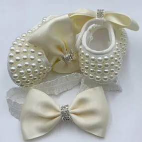 Dolly Bling Pram Shoes Ivory Beaded withhead band Dolly Bling Pram Shoes Ivory Beaded withhead band