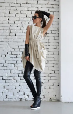Draped Tunic With Removable Belt In Beige Draped Tunic With Removable Belt In Beige