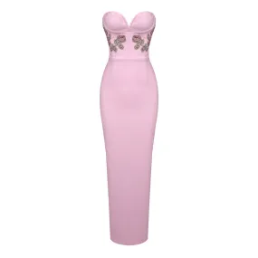Elegant Crystal Floral Strapless Bustier Split Bodycon Bandage Maxi Formal Dress Elegant Crystal Floral Strapless Bustier Split Bodycon Bandage Maxi Formal Dress