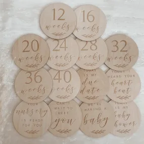 Etched Wooden Pregnancy Milestone Collection - Set of 14 - 10cm Etched Wooden Pregnancy Milestone Collection - Set of 14 - 10cm