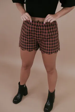Fast Lane Plaid Scalloped Short, Terracotta Fast Lane Plaid Scalloped Short, Terracotta