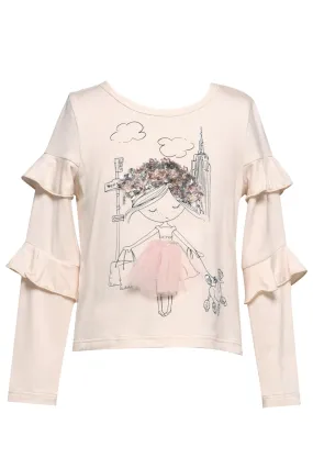 Girls Long Sleeve Ruffle Girl In The City Print Top Girls Long Sleeve Ruffle Girl In The City Print Top