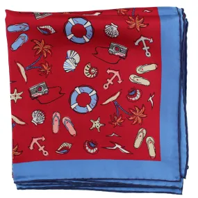 Kiton Silk Scarf Red Blue Beach Design - 36 Inch Square Twill Silk Foulard FINAL SALE Kiton Silk Scarf Red Blue Beach Design - 36 Inch Square Twill Silk Foulard FINAL SALE