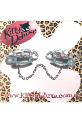 Kitty Deluxe Cardigan Clips in Blue Pretty Punchy Knuckleduster Design Kitty Deluxe Cardigan Clips in Blue Pretty Punchy Knuckleduster Design