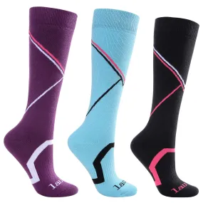 Laulax 3 Pairs Ladies Long Hose Cashmere-Like Ski Socks, Size UK 3 - 7 / Europe 36 - 40, Gift Set, Purple, Blue, Black Laulax 3 Pairs Ladies Long Hose Cashmere-Like Ski Socks, Size UK 3 - 7 / Europe 36 - 40, Gift Set, Purple, Blue, Black