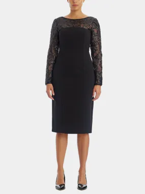 Long Sleeve Boat Neck Combo Sheath Dress Long Sleeve Boat Neck Combo Sheath Dress