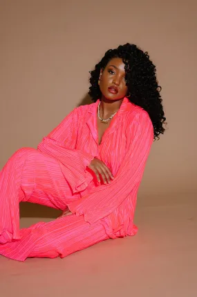 Long Sleeve Plissé Set in Electric Pink Long Sleeve Plissé Set in Electric Pink
