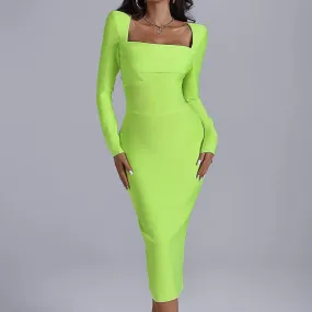 Long Sleeve Square-neck Elegant Slim-fit Dress Long Sleeve Square-neck Elegant Slim-fit Dress