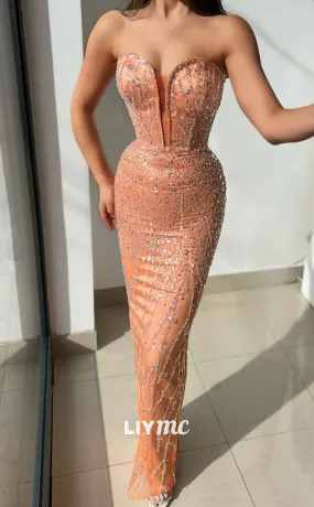 LP1386 - Off-Shoulder Sleeveless Beaded Sheath Sexy Prom Dress LP1386 - Off-Shoulder Sleeveless Beaded Sheath Sexy Prom Dress