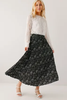 'Lucille' Pleated Print Midi Skirt in Black FINAL SALE 'Lucille' Pleated Print Midi Skirt in Black FINAL SALE