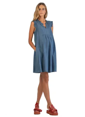 Maternity Dress in Tencel with Frill Trims Maternity Dress in Tencel with Frill Trims