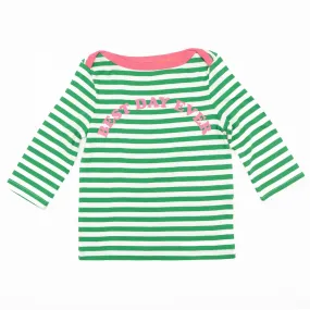 Mini Boden Girls Green Stripe Cotton Jersey Long Sleeve Tops Mini Boden Girls Green Stripe Cotton Jersey Long Sleeve Tops