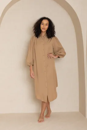 Neutral Bubble Sleeve Shirt Dress Neutral Bubble Sleeve Shirt Dress