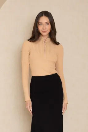 Neutral Double Ribbed Half Zip Tee Neutral Double Ribbed Half Zip Tee