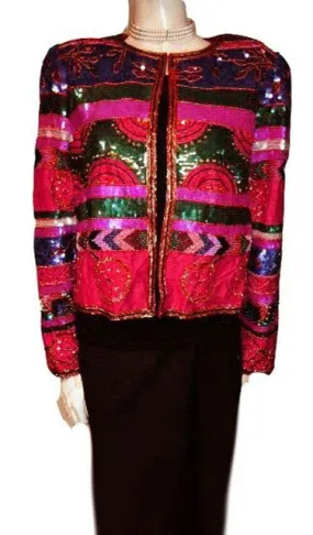 NIPON NIGHT EVENING JACKET ENCRUSTED WITH SPARKLING BEADS & SEQUINS NIPON NIGHT EVENING JACKET ENCRUSTED WITH SPARKLING BEADS & SEQUINS