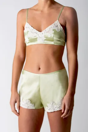 Nova Scalloped Lace Silk Shorts - Green Nova Scalloped Lace Silk Shorts - Green