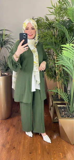 Olive green Crepe set with Belt Olive green Crepe set with Belt