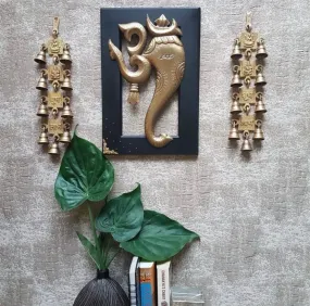 Om Ganesha Wall Hanging with Shubh Labh Laxmi Ganesh Brass Hanging Bells (Set of 3) Om Ganesha Wall Hanging with Shubh Labh Laxmi Ganesh Brass Hanging Bells (Set of 3)