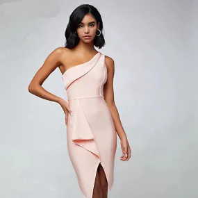 One Shoulder Pink Bandage Dress One Shoulder Pink Bandage Dress