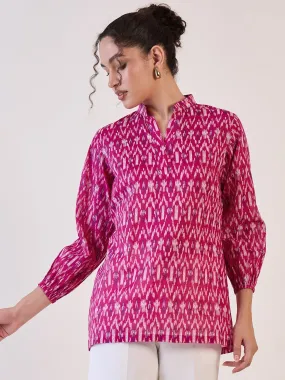 Pink Ikat Print Basic Top Pink Ikat Print Basic Top