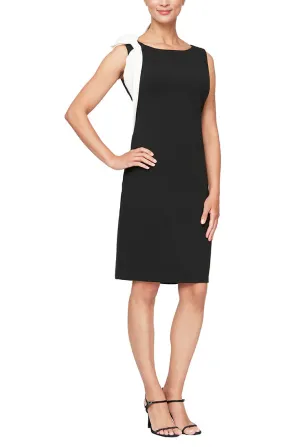 Regular - Short Sheath Stretch Crepe Party Dress with Contrast Bow Detail at Shoulder Regular - Short Sheath Stretch Crepe Party Dress with Contrast Bow Detail at Shoulder