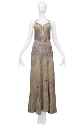 ROBERTO CAVALLI SNAKE PRINT HALTER DRESS WITH OMBRE FRINGE 2011 ROBERTO CAVALLI SNAKE PRINT HALTER DRESS WITH OMBRE FRINGE 2011