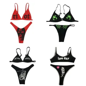 Sexy Women's Bikini Sets Skull Pattern Printing Beachwear Tank Tops Briefs Swimsuit Push Up Padded Two-pieces Set Brazilian Swimwear Sexy Women's Bikini Sets Skull Pattern Printing Beachwear Tank Tops Briefs Swimsuit Push Up Padded Two-pieces Set Brazilian Swimwear