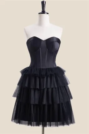 Sweetheart Black Tiered A-line Short Dress Sweetheart Black Tiered A-line Short Dress