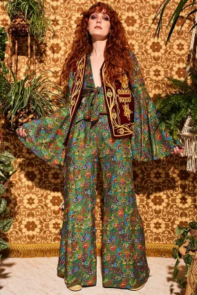 Wiggle Wiggle Green Paisley Wide Leg Trousers Wiggle Wiggle Green Paisley Wide Leg Trousers