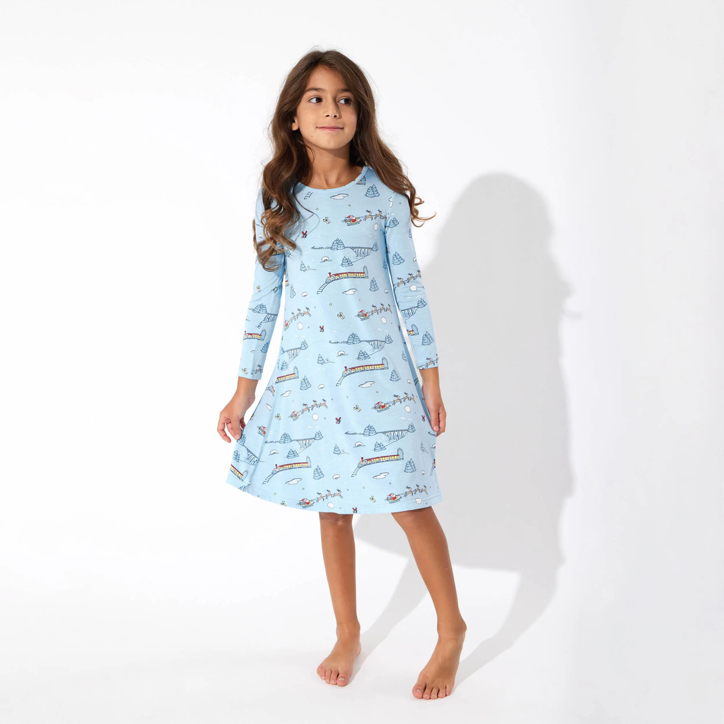 Winter Train Bamboo Girls' Long Sleeve Dress